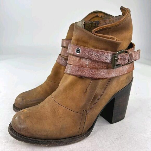 FREEBIRD by Steven Blaze Zip Harness Boot US 9 Buckle Belted Western Ankle Boot - Picture 1 of 10